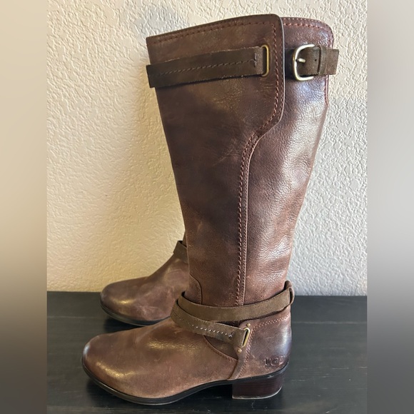 UGG Women's Size 10 Darcie Brown Leather Tall Knee High Riding Boots - Picture 4 of 7